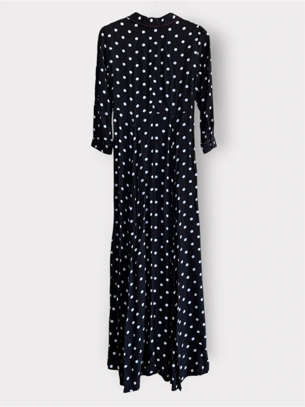 ZARA Woman Premium Collection Polka Dot Maxi Dress Black White Red Trim Size S - Picture 5 of 13
